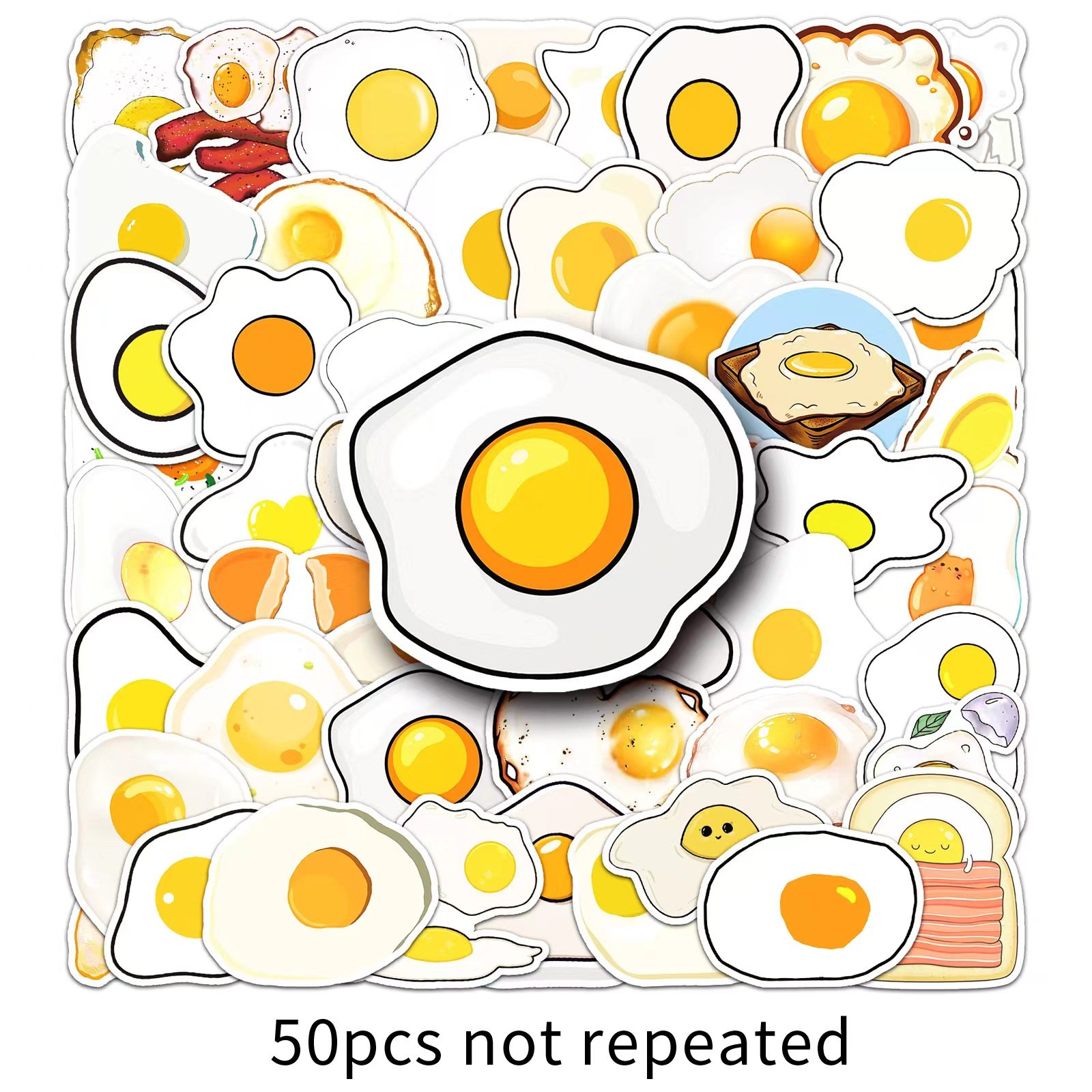 50pcs Poached Egg Waterproof PVC Sticker Packs For Encourage Kids Diary Scrapbook Water Bottle Suitcase Laptop Decoration
