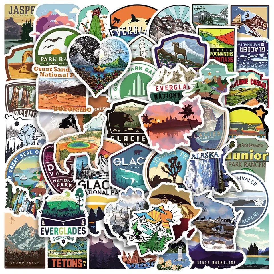 Wholesale travel sticker designs sticker outdoor camping laptop suitcase waterproof self adhesive vinyl sticker paper