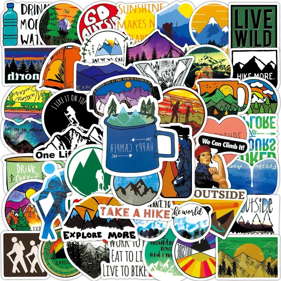 Wholesale travel sticker designs sticker outdoor camping laptop suitcase waterproof self adhesive vinyl sticker paper