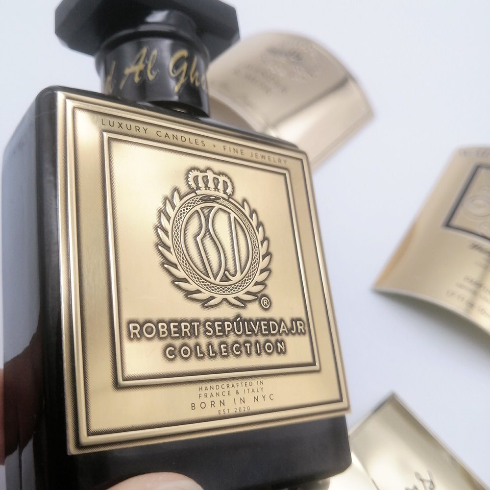 Brand sticker custom logo metal perfume private bottle label embossed gold aluminum perfume stickers with logo custom printing