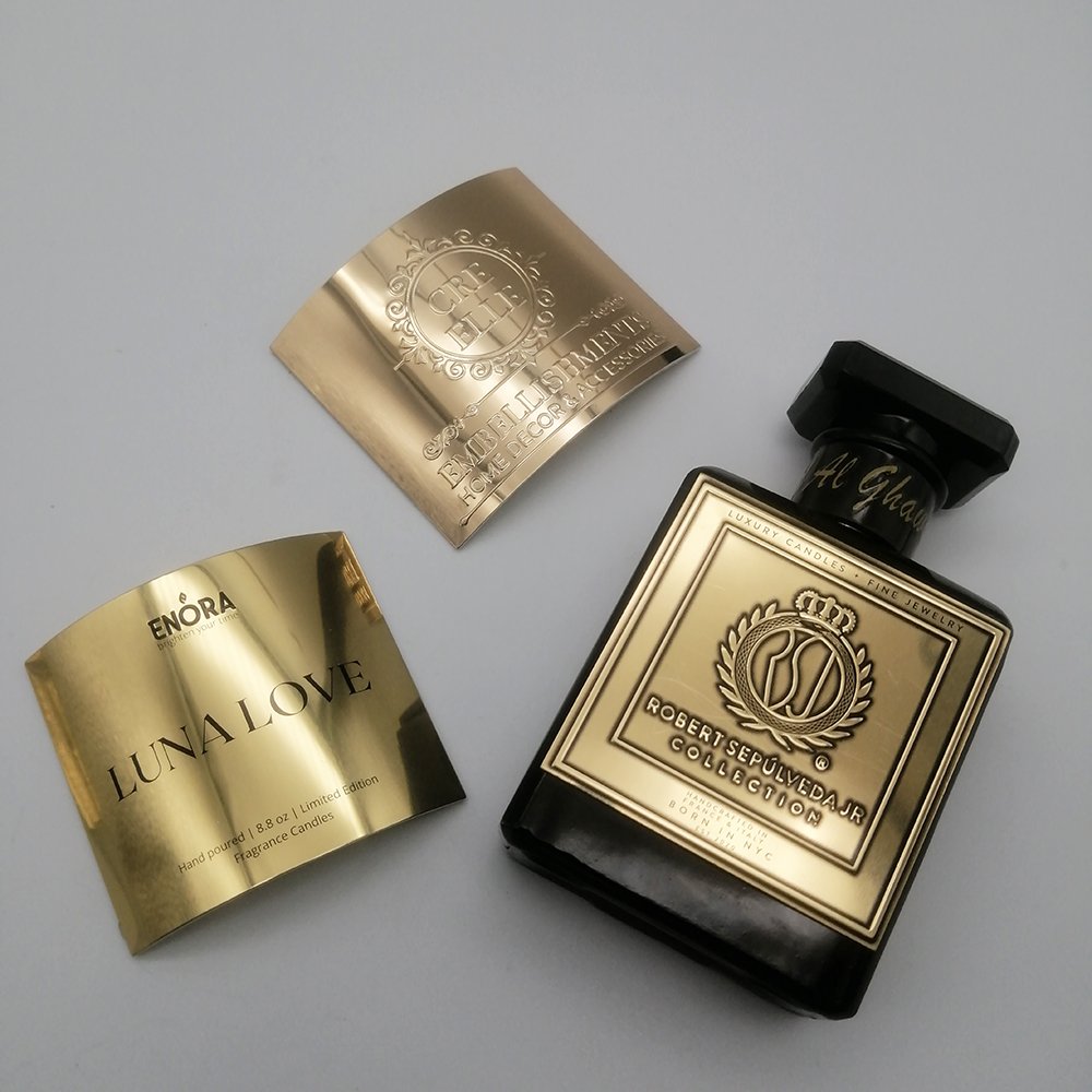 Brand sticker custom logo metal perfume private bottle label embossed gold aluminum perfume stickers with logo custom printing