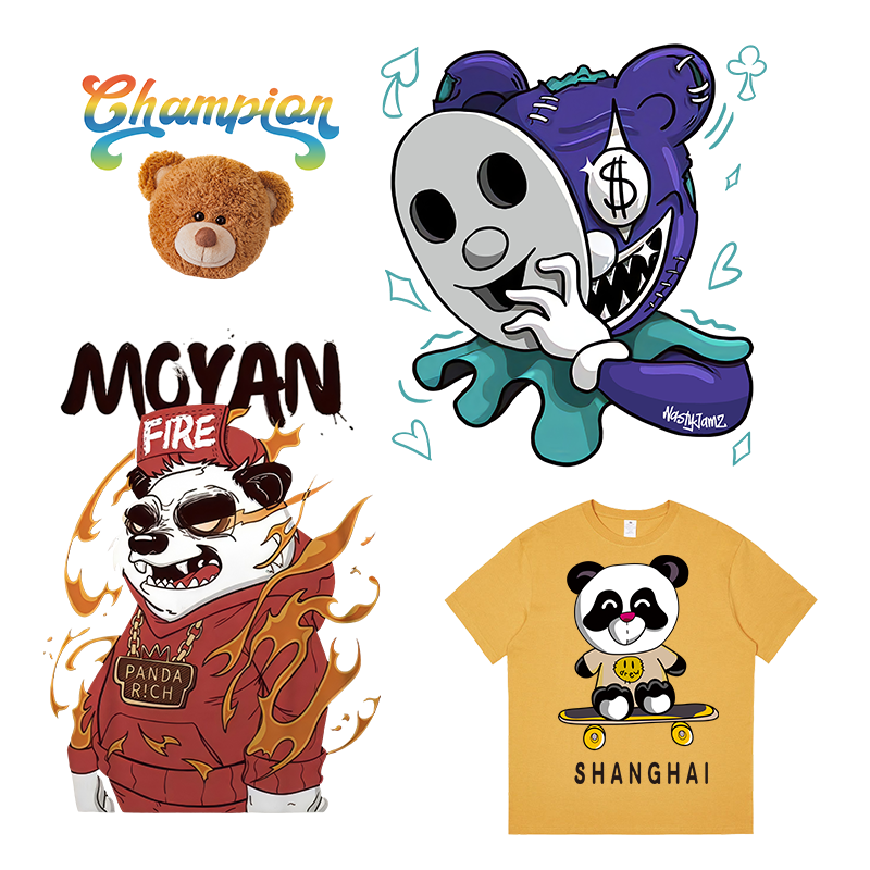 Factory Custom Dtf Heat Transfer Design By Logo Film Iron Cool Bear Sticker Heat Transfer Printing On Clothing