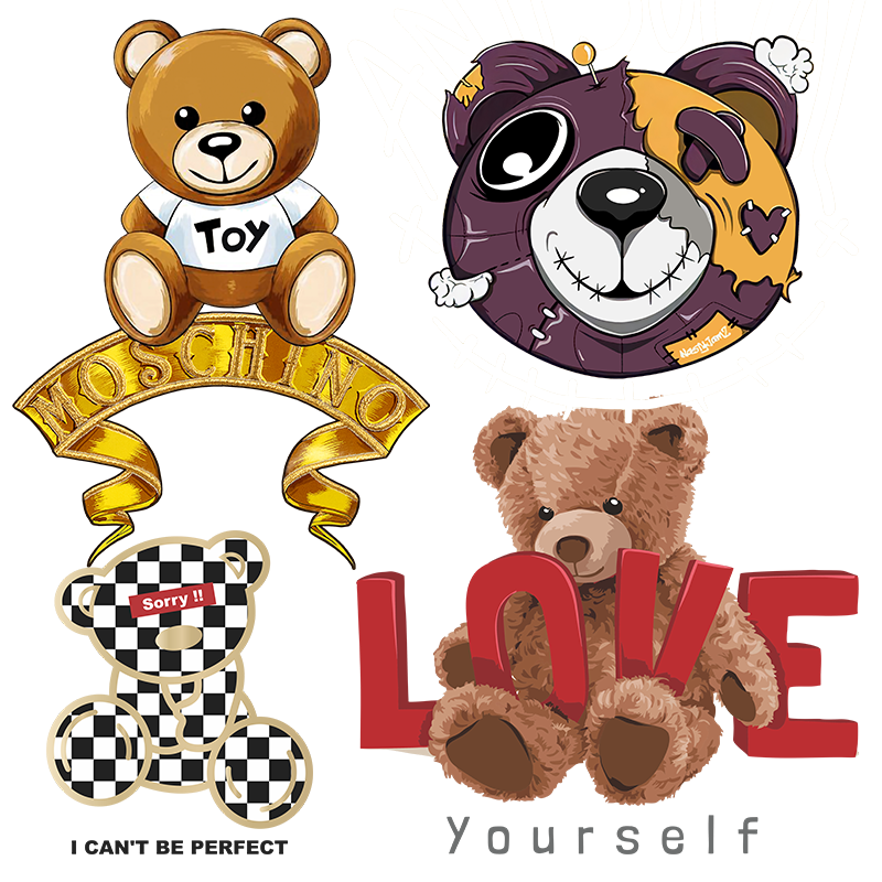 Factory Custom Dtf Heat Transfer Design By Logo Film Iron Cool Bear Sticker Heat Transfer Printing On Clothing