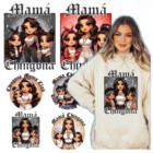 Custom Screenprint DTF Heat Transfer Chicana Mom Iron-On Sticker T-Shirt with Pattern Logo Manufactured by DTF Designs
