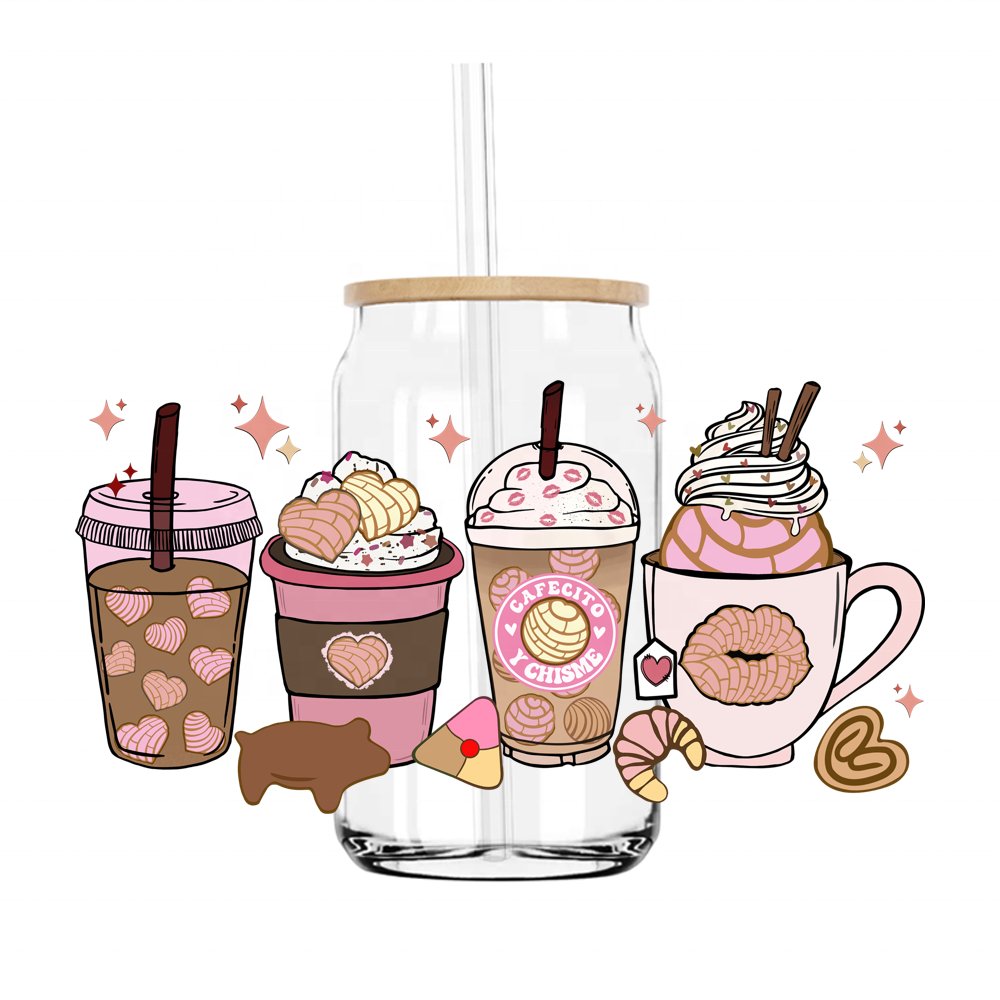 Coffee Fueled 16OZ UV DTF Cup Wrap Transfers Stickers Custom Labels DIY Durable Waterproof Logo For Libbey Glass Can