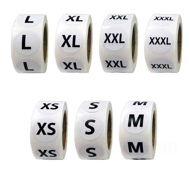 small MOQ custom Round Self Adhesive varied XS S M L XL XXL XXXL Size roll Stickers Labels for Clothing T Shirts Retail