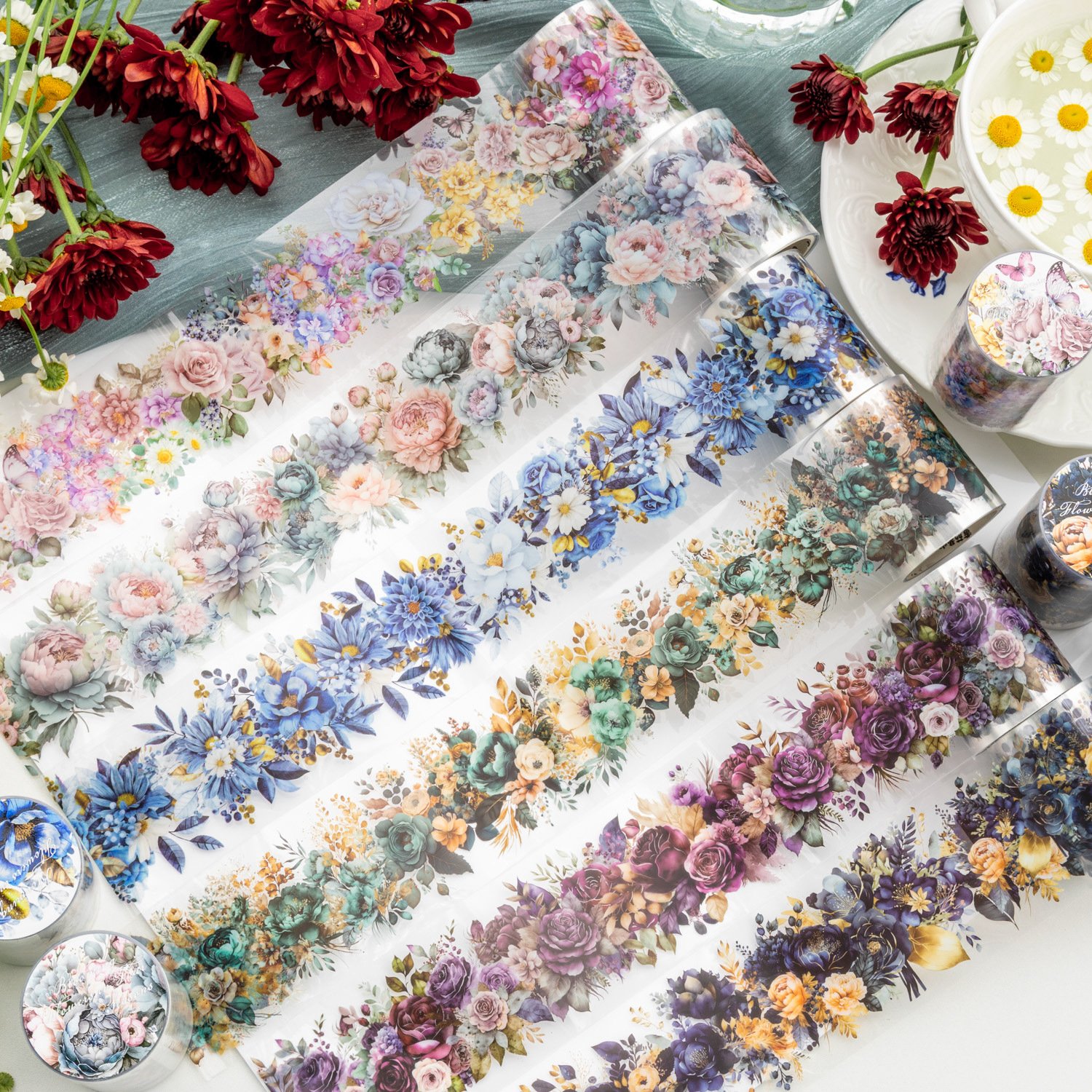 2M/Roll PET Tape Flowering Seasons Series Plants Layout Material Recycled Stickers