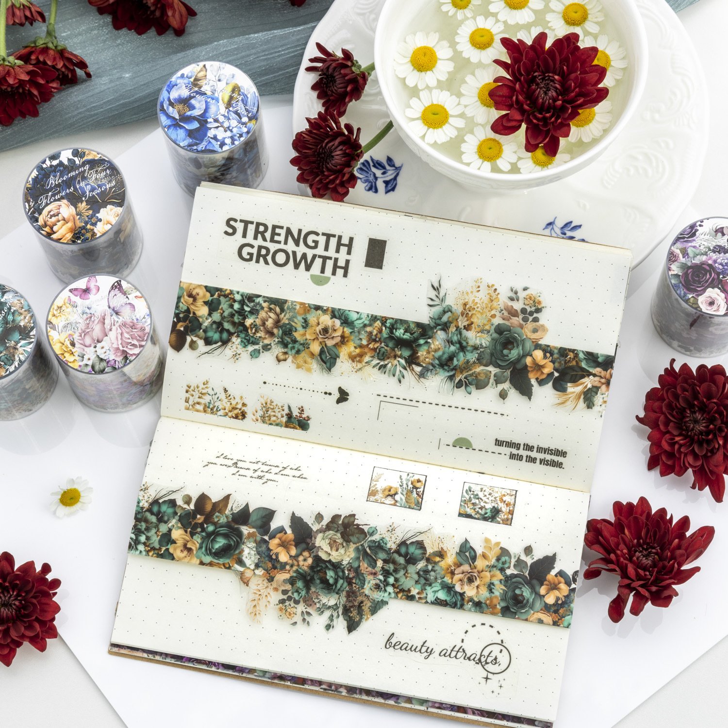 2M/Roll PET Tape Flowering Seasons Series Plants Layout Material Recycled Stickers