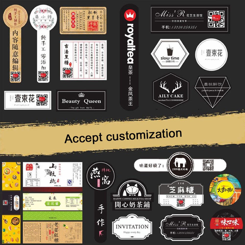 custom pvc private packaging labels sticker black printed logo waterproof round thermal labels sticker