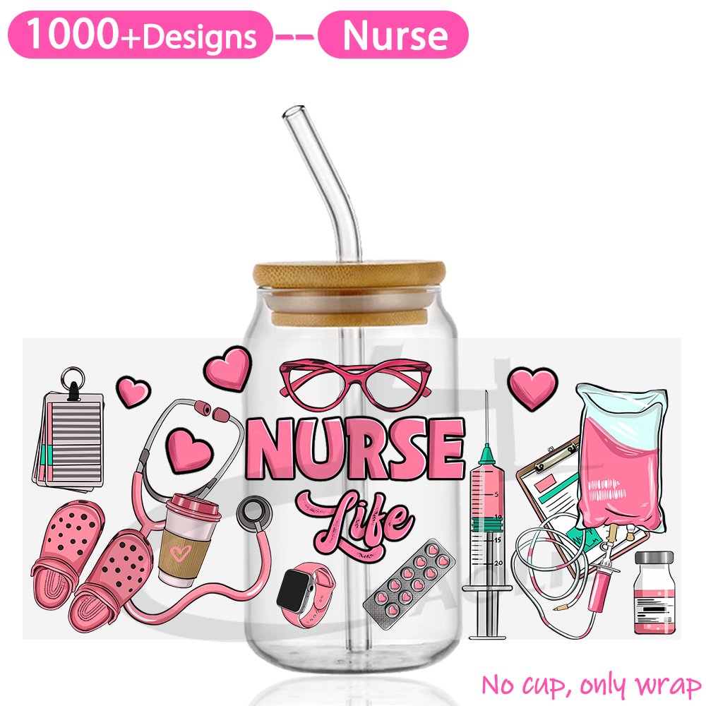 UV DTF Transfers Designs Ready To Mug Press Nurse Glass Stickers For 16 oz UV DTF Decal For Cups Libbey Glass