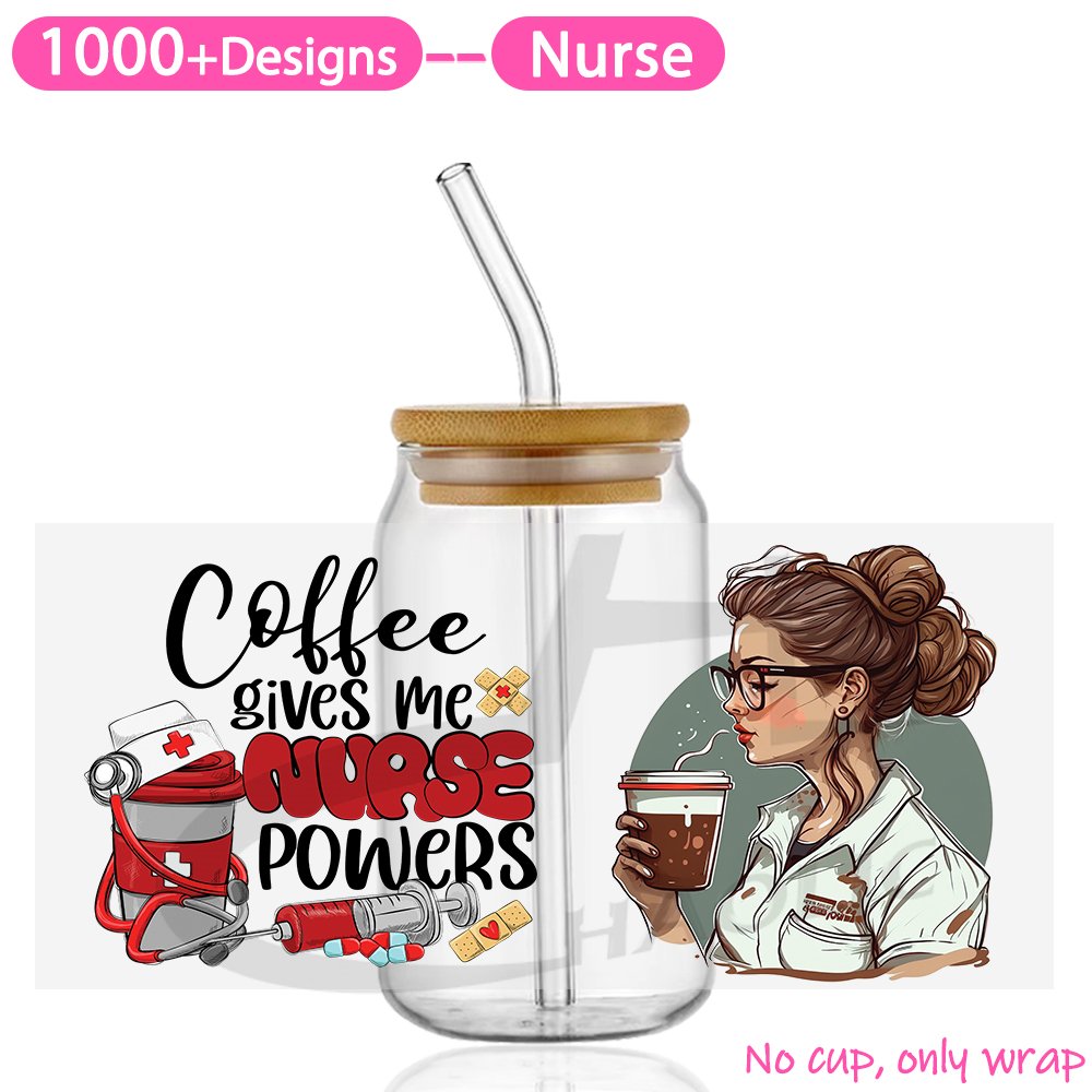 UV DTF Transfers Designs Ready To Mug Press Nurse Glass Stickers For 16 oz UV DTF Decal For Cups Libbey Glass