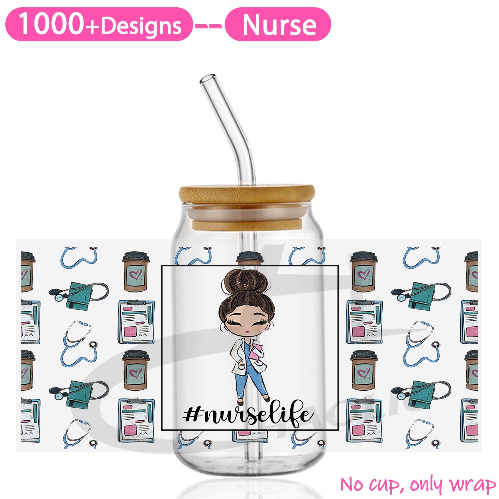 UV DTF Transfers Designs Ready To Mug Press Nurse Glass Stickers For 16 oz UV DTF Decal For Cups Libbey Glass