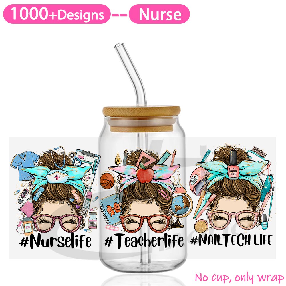 UV DTF Transfers Designs Ready To Mug Press Nurse Glass Stickers For 16 oz UV DTF Decal For Cups Libbey Glass
