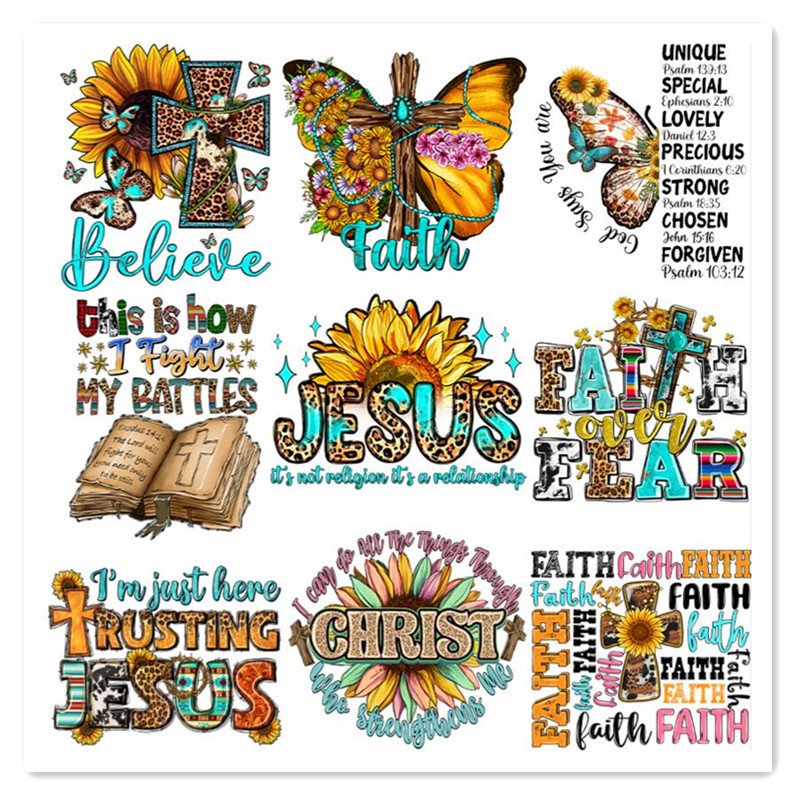 Christian God wholesale custom ready to press clothing iron on dtf heat press decals sticker t shirt vinyl heat transfer