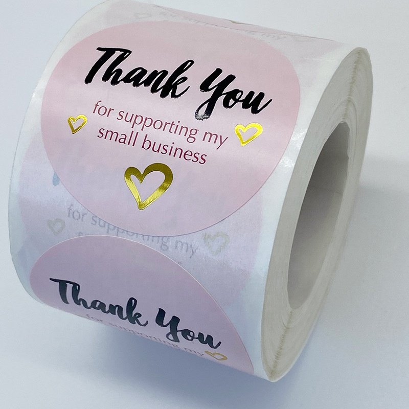 1.5" Round Printing Plastic Vinyl Rose Gold Foil Stickers Self Adhesive Pink Thank You Sticker