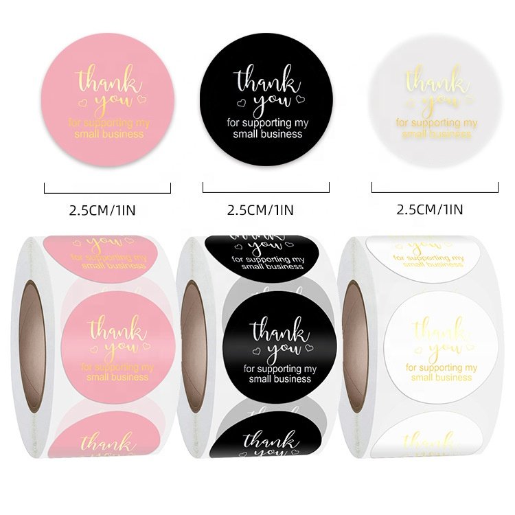 1.5" Round Printing Plastic Vinyl Rose Gold Foil Stickers Self Adhesive Pink Thank You Sticker
