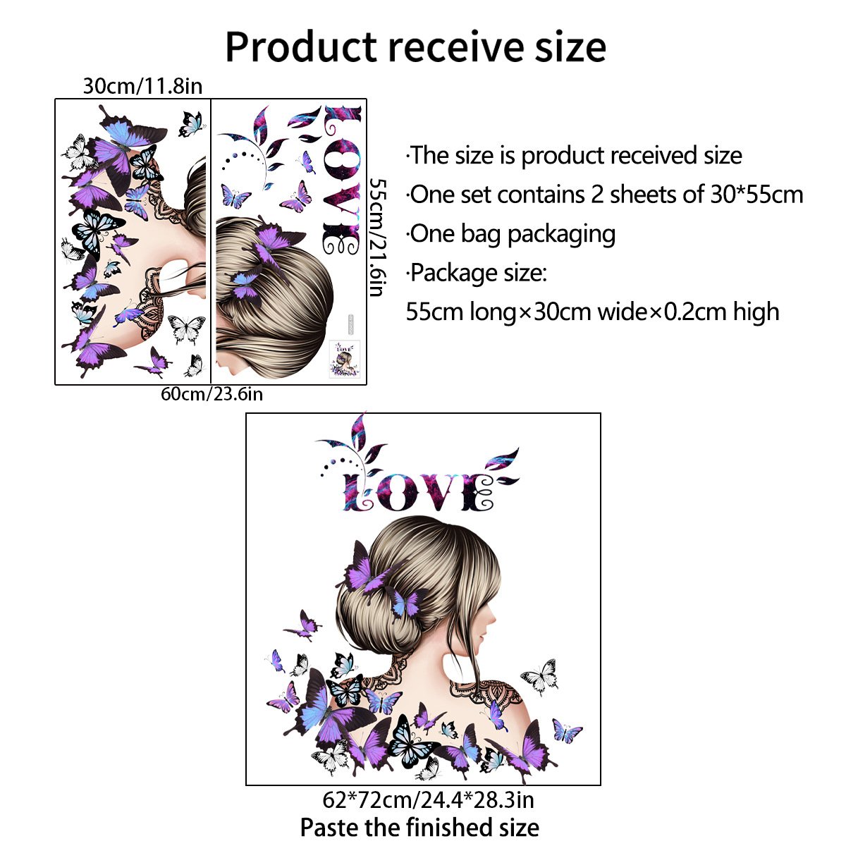 girls bedroom decoration purple butterfly love wall sticker