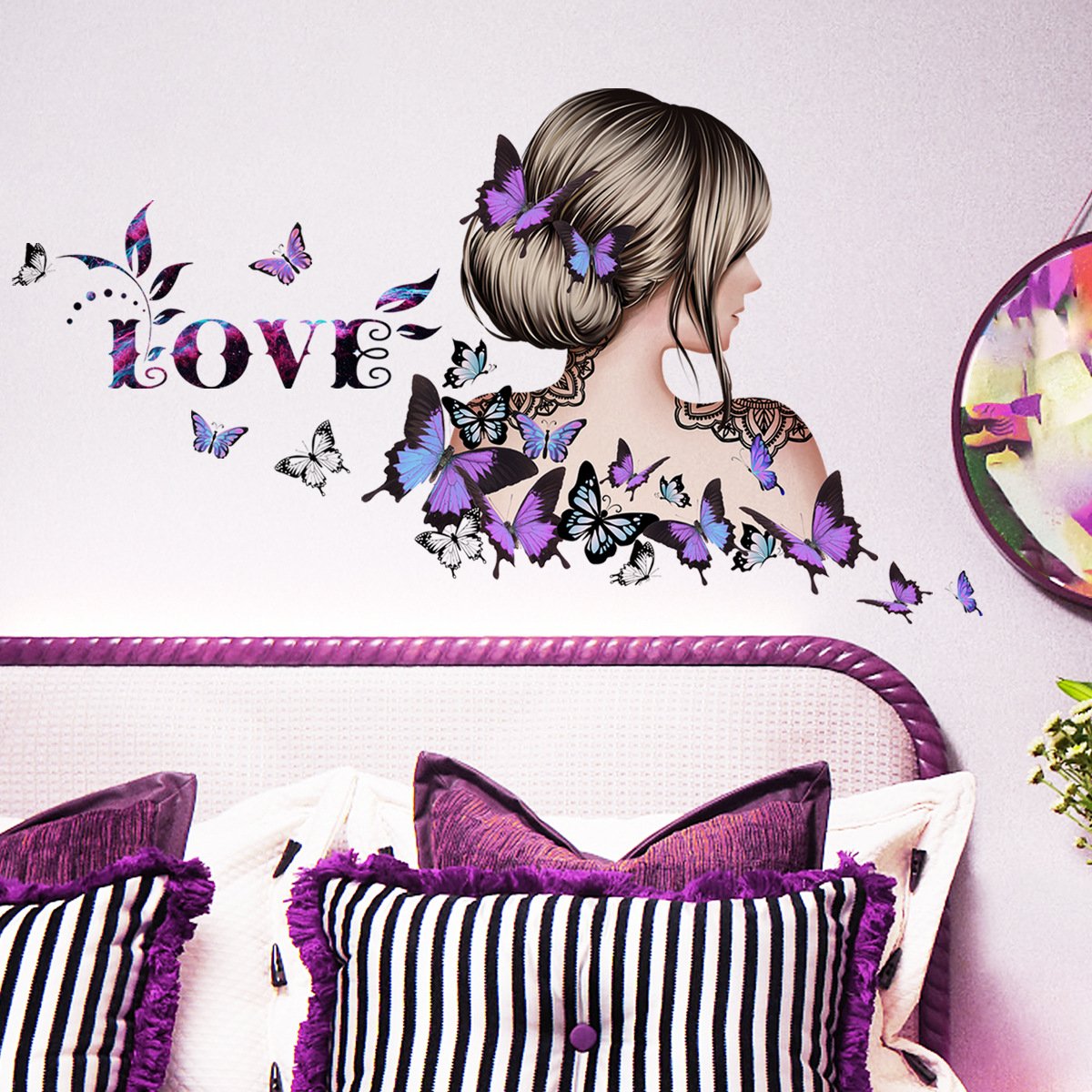 girls bedroom decoration purple butterfly love wall sticker