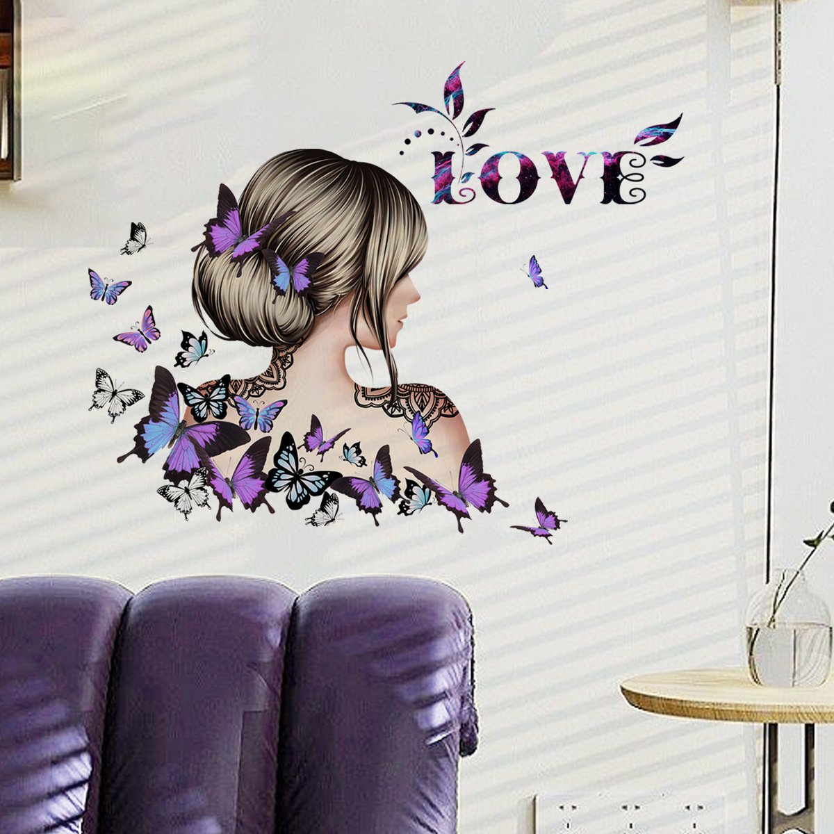 girls bedroom decoration purple butterfly love wall sticker