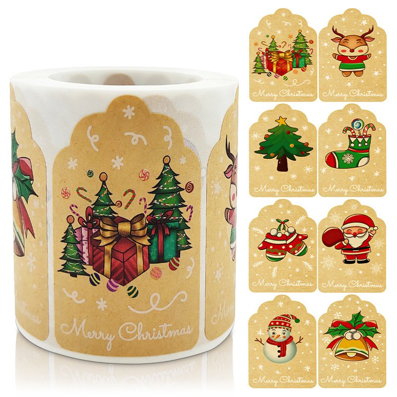 Christmas Stickers Holiday Gift decorations 8 patterns Christmas gift boxes sealed with labels