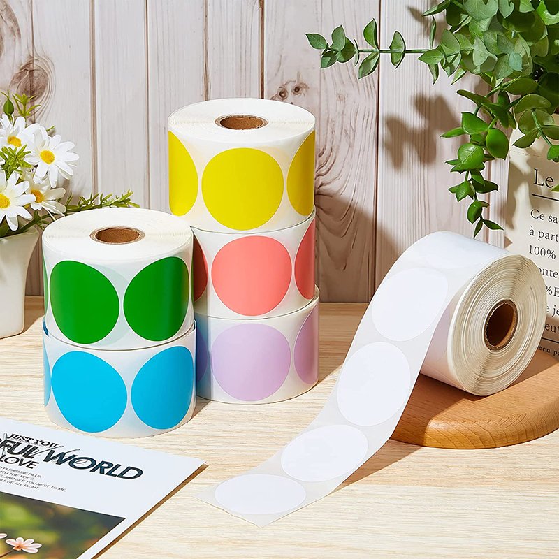Custom Self Adhesive Round Colored Thermal Label Roll Circle Direct Thermal Sticker Label Pink Circle Stickers