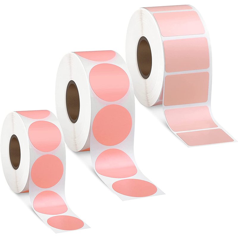 Custom Self Adhesive Round Colored Thermal Label Roll Circle Direct Thermal Sticker Label Pink Circle Stickers