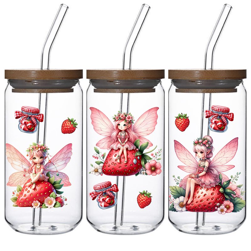 Pink girl design Custom 16oz decal uv dtf libby glass cups wrap uv dtf cup wrap transfers sticker