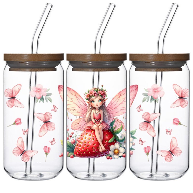 Pink girl design Custom 16oz decal uv dtf libby glass cups wrap uv dtf cup wrap transfers sticker