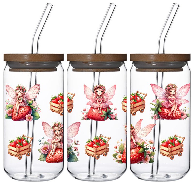 Pink girl design Custom 16oz decal uv dtf libby glass cups wrap uv dtf cup wrap transfers sticker
