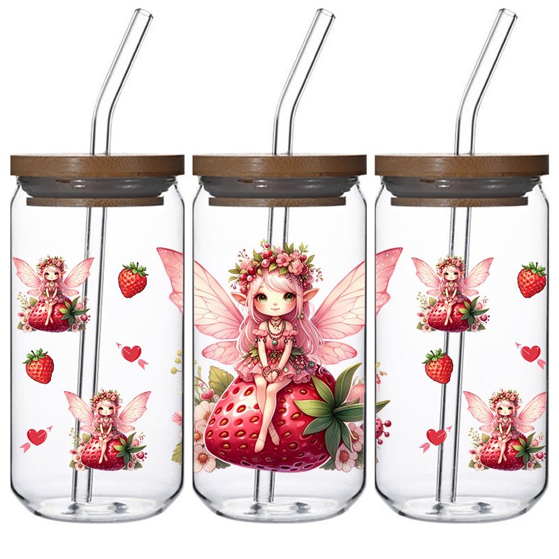 Pink girl design Custom 16oz decal uv dtf libby glass cups wrap uv dtf cup wrap transfers sticker