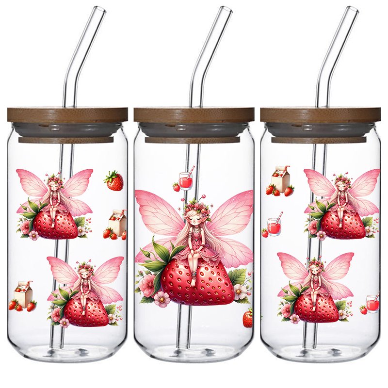 Pink girl design Custom 16oz decal uv dtf libby glass cups wrap uv dtf cup wrap transfers sticker