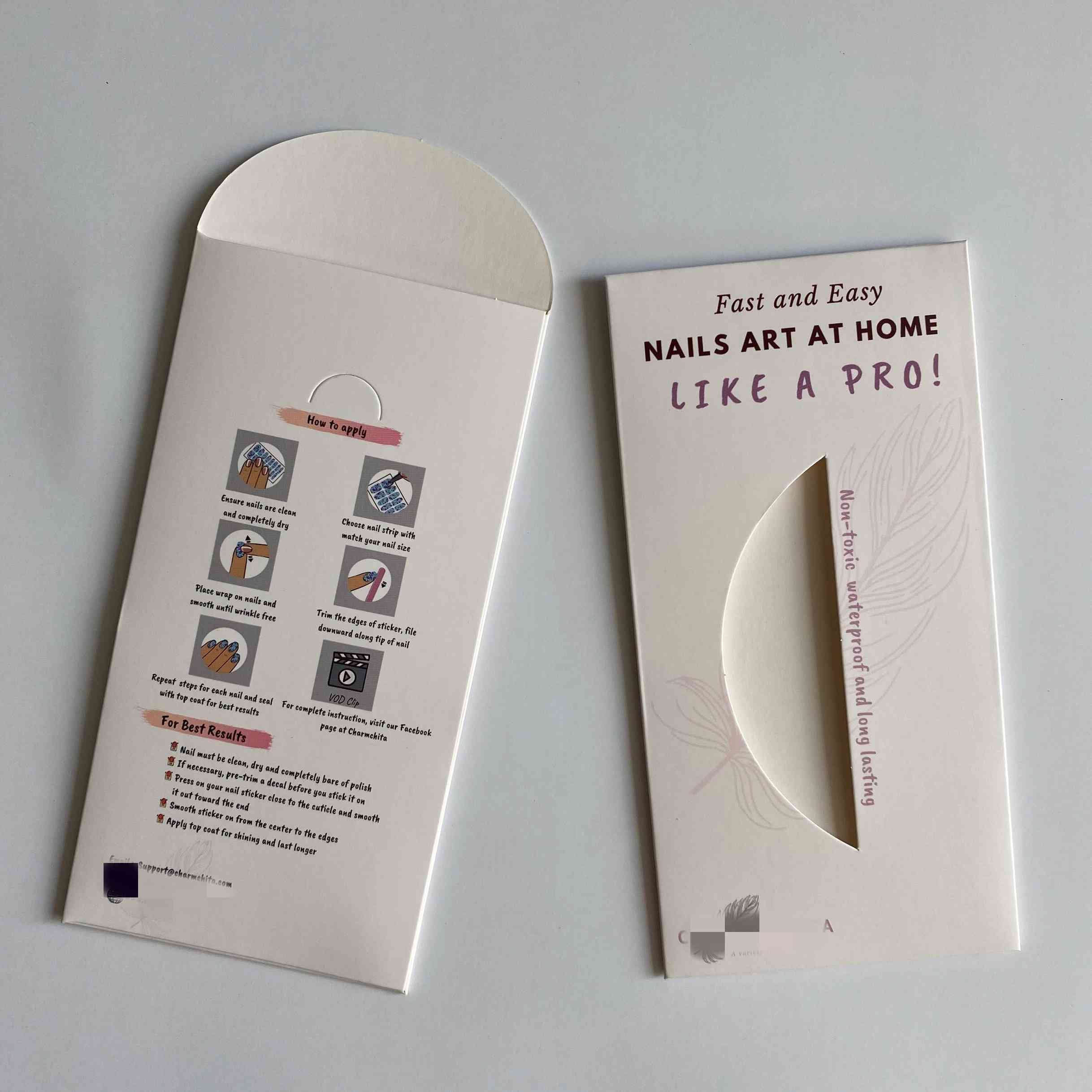 Custom paper envelopes packing for nail art sticker with window Wholesale nail polish strips packaging envelope
