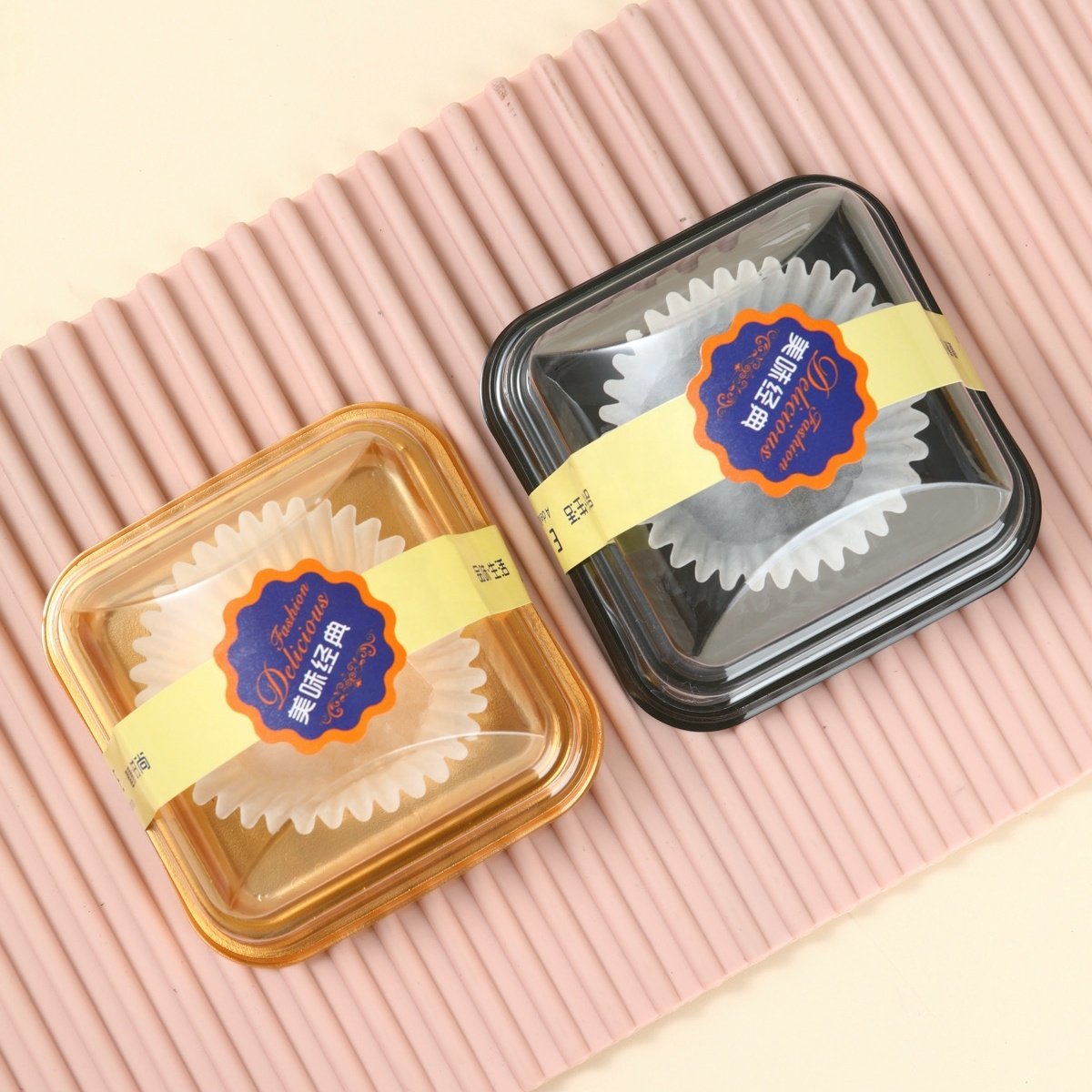 Customized stickers PET Plastic Clear Small Square Dessert Mooncake Packaging Box