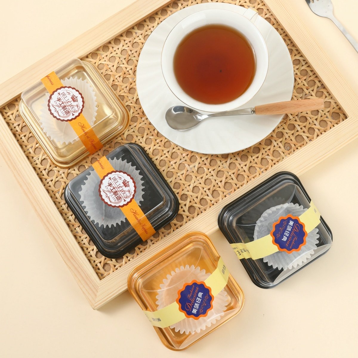 Customized stickers PET Plastic Clear Small Square Dessert Mooncake Packaging Box