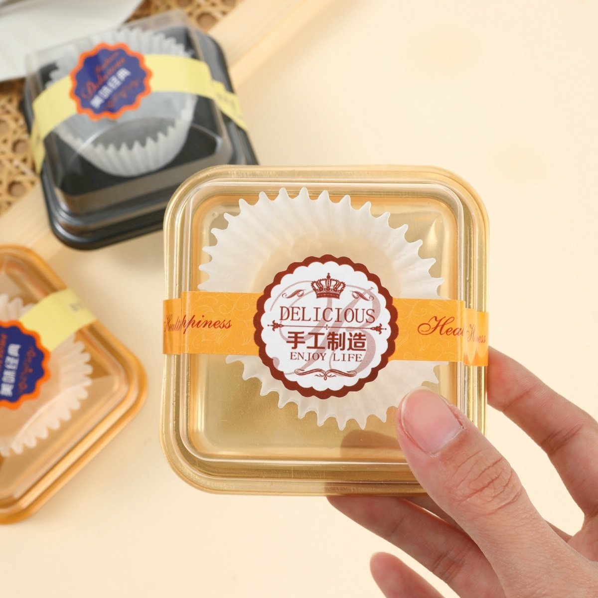 Customized stickers PET Plastic Clear Small Square Dessert Mooncake Packaging Box