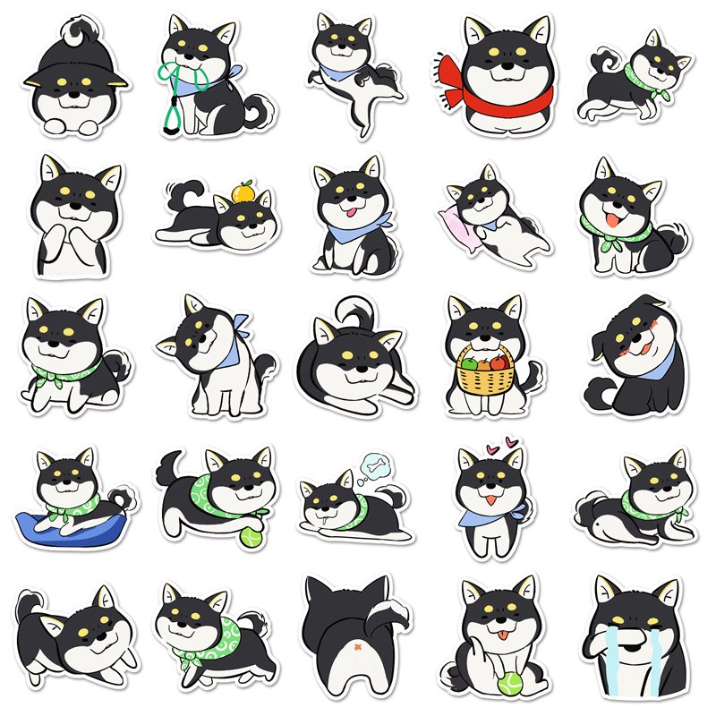 50pcs Factory Wholesale Animal Dog Sticker Decorative Custom Original Black Shiba Inu Sticker