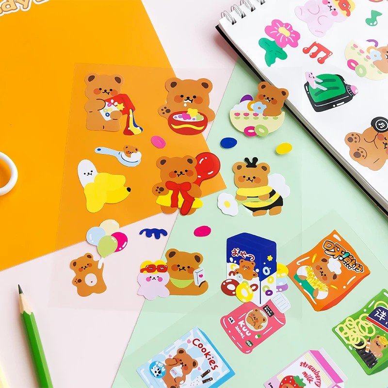Custom Kawaii Cartoon Sticker Vinyl Waterproof Kiss Cut Holographic Glitter Sticker Decorative Stationary Sticker Sheet
