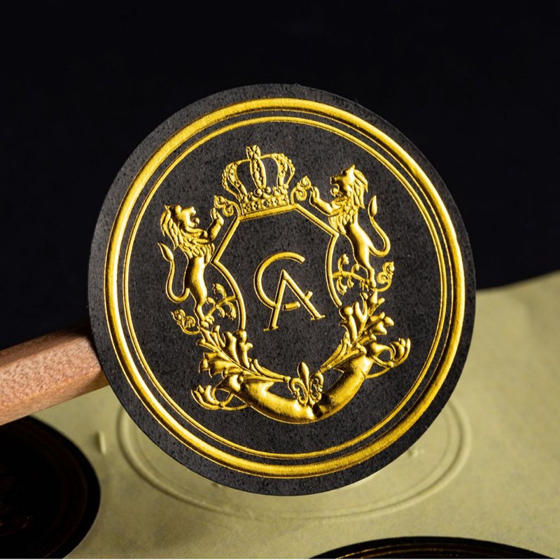 Matt Sticker Soft Touch Film Waterproof Logo black luxury round embossed sticker label