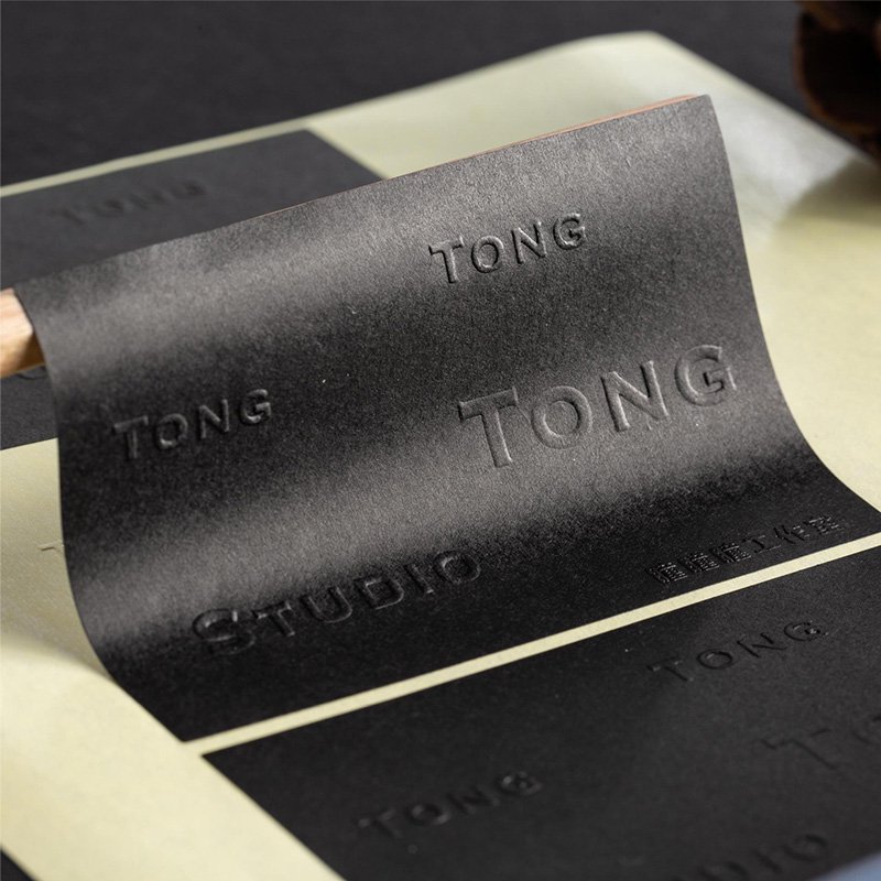 Matt Sticker Soft Touch Film Waterproof Logo black luxury round embossed sticker label