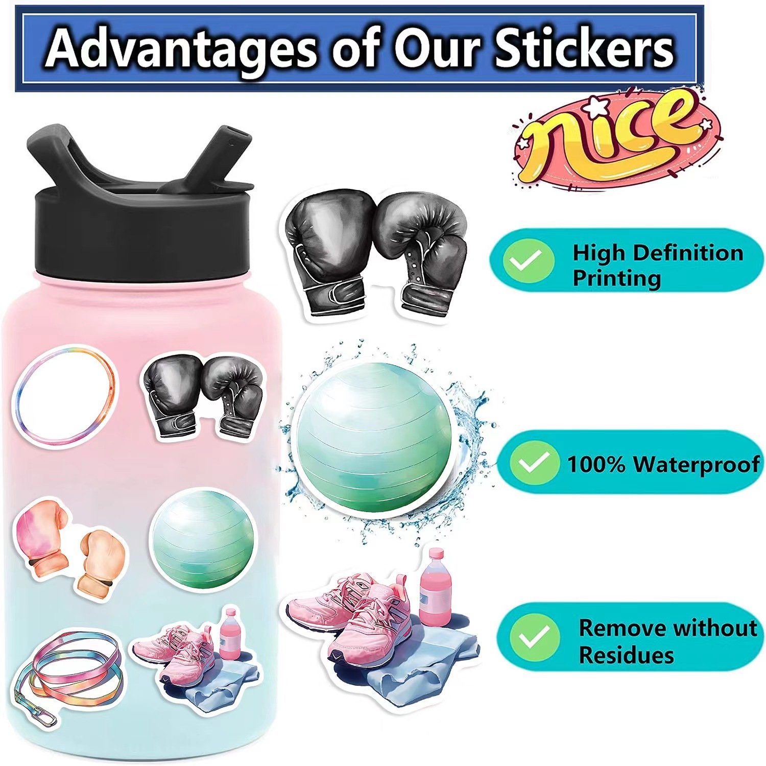 50pcs Fitness equipment PVC waterproof stickers for car bicycle mobile phone laptop notebook water bottle stickers