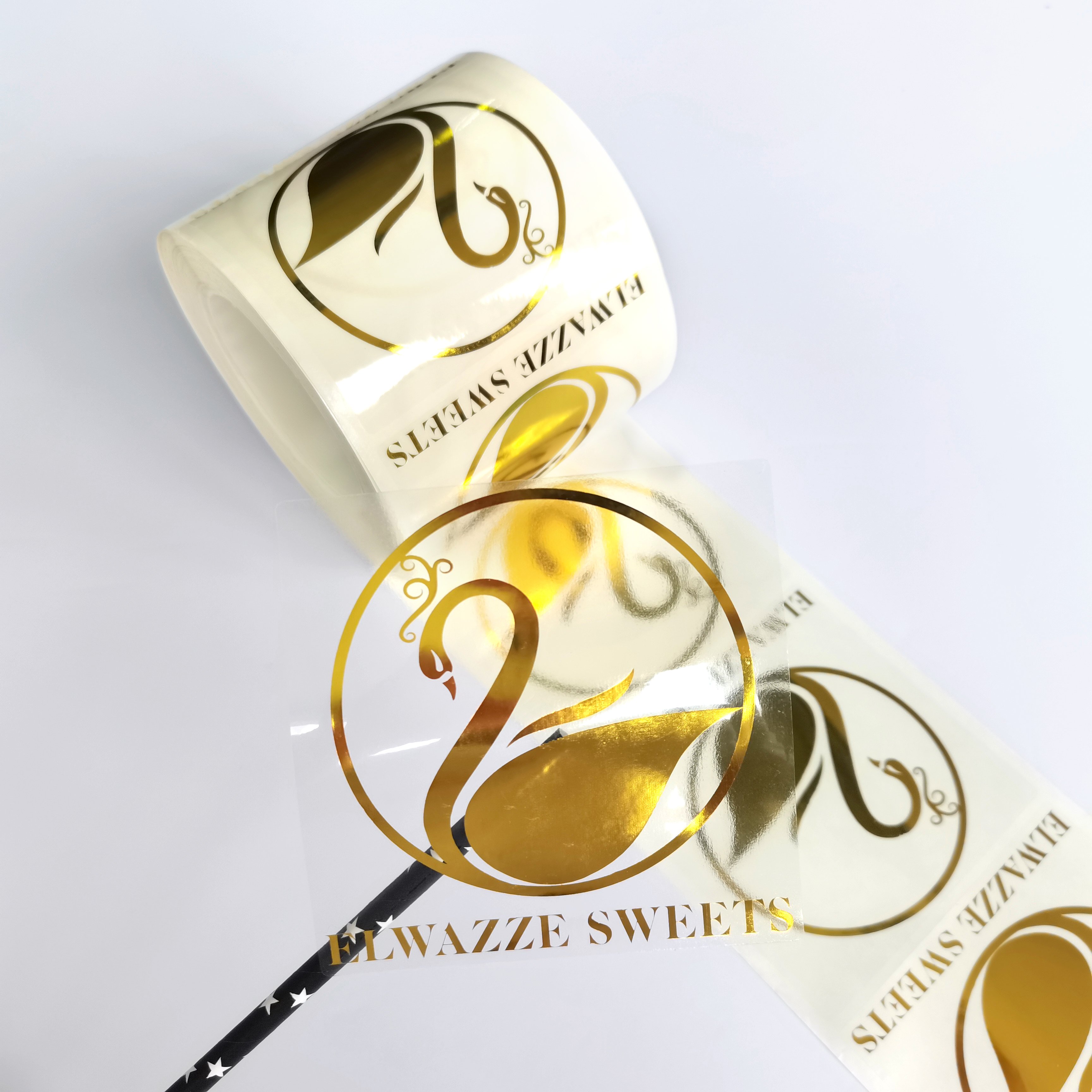 Custom Printing Waterproof Transparent Circle Logo Label Sticker Roll Personalised Metal Gold Foil Clear Logo Sticker Roll