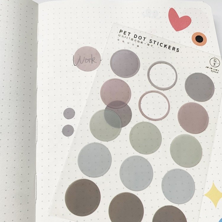 Round Circle Solid Color Transparent Small Dot Custom Sticker Sheets Clear Backing For Scrapbooking Diary