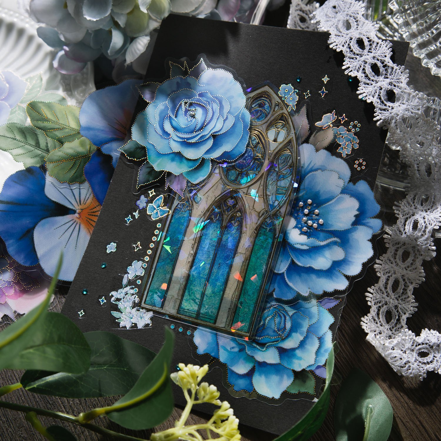 10 Pieces/Pack Stickers Blue Love Series Plant Hand Account DIY Collage Material Decoration Stickers into 6 models