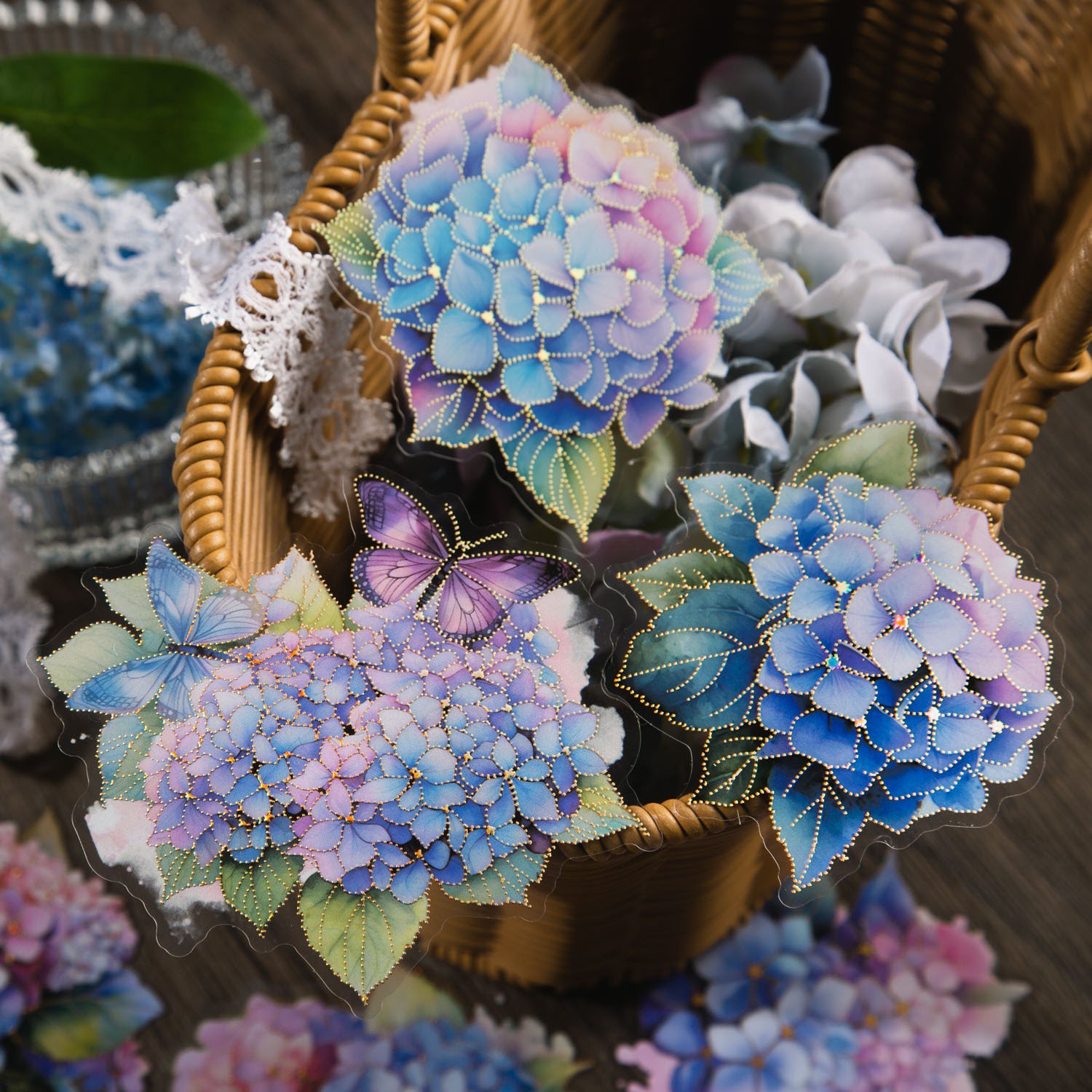 10 Pieces/Pack Stickers Blue Love Series Plant Hand Account DIY Collage Material Decoration Stickers into 6 models