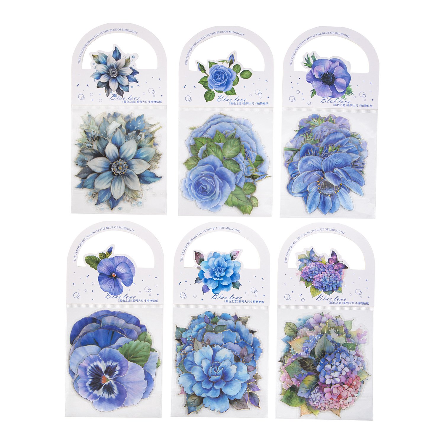 10 Pieces/Pack Stickers Blue Love Series Plant Hand Account DIY Collage Material Decoration Stickers into 6 models