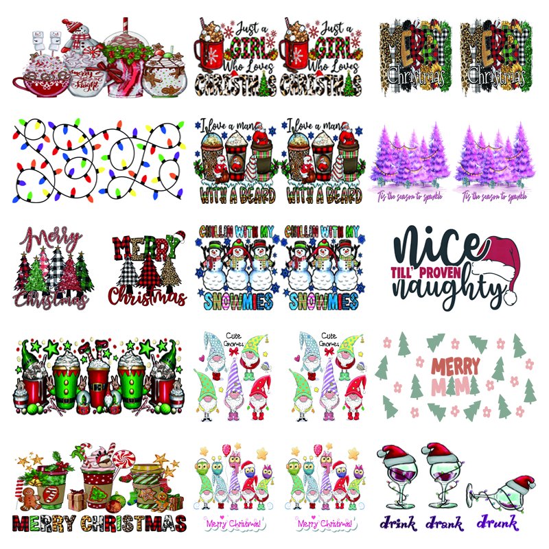 Custom UV DTF Cup Wrap Transfers Christmas Cup Warps Heat Transfer Sticker Logo 16oz 20oz UV DTF Cup Wrap Transfers Sticker
