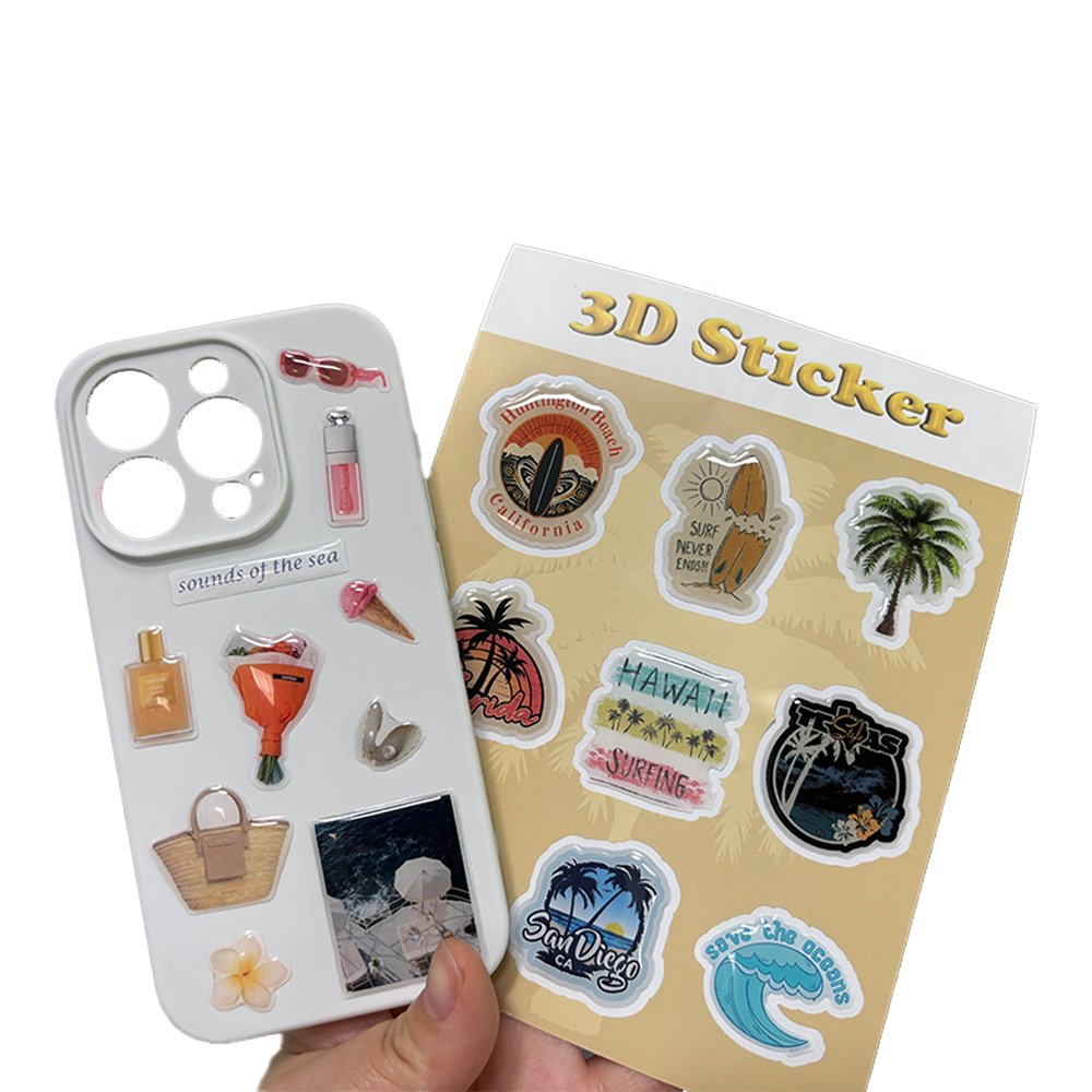 Custom 3D Printing Adhesive Epoxy Dome Resin Gel Sticker, A6 Paper Piece Hybrid Design for Phone Case Cover