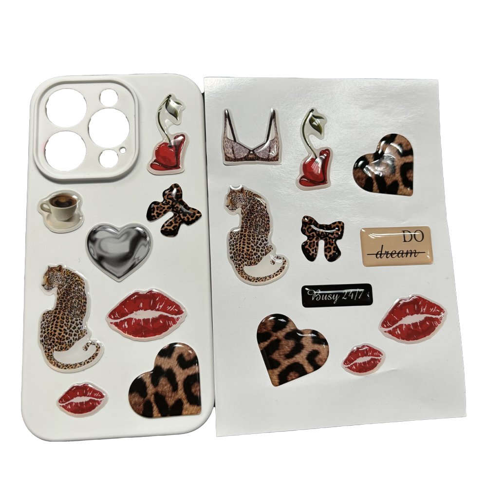 Custom 3D Printing Adhesive Epoxy Dome Resin Gel Sticker, A6 Paper Piece Hybrid Design for Phone Case Cover