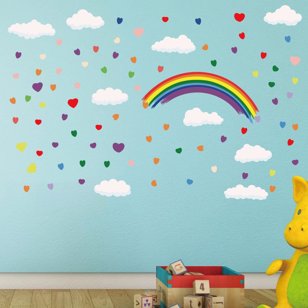 Creative colorful heart rainbow wall decal die cut water proof stickers for home decor for kids room living room