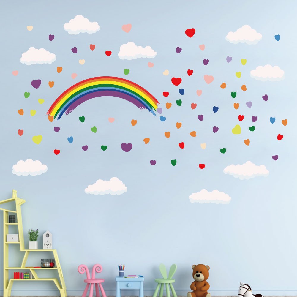 Creative colorful heart rainbow wall decal die cut water proof stickers for home decor for kids room living room